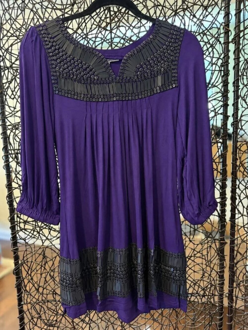 NWOT Boutique Brand: Vibrant Purple Tunic with Metallic Beading (L)